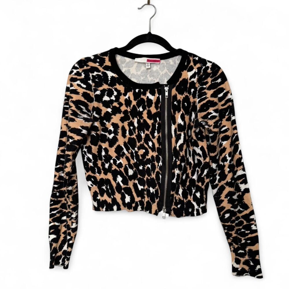 Tracy Reese leopard print zip up cropped cardigan Size S